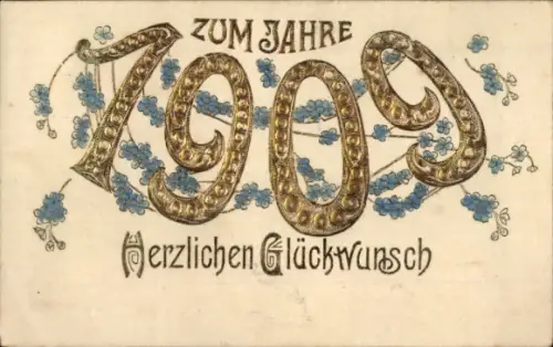 Präge Ak Glückwunsch Neujahr 1909, Vergissmeinnicht