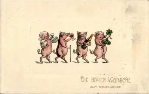 Präge Ak Glückwunsch Neujahr, feiernde Schweine