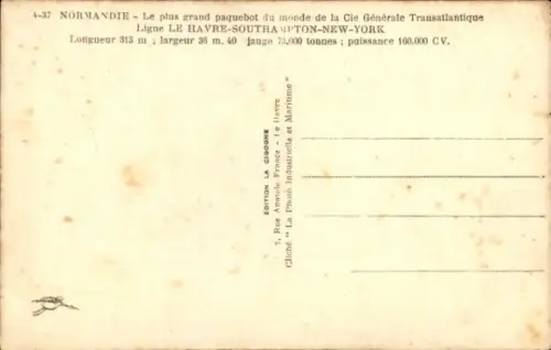 Ak CGT Dampfer Normandie, Kreuzfahrtschiff