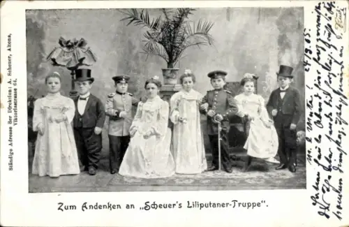 Ak Scheuers Liliputaner Gruppe, Kleinwüchsige