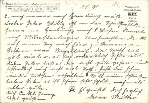 Ak Dampfschiff Caribia, Doppelschraubenmotorschiff, HAPAG, Hans Hartz