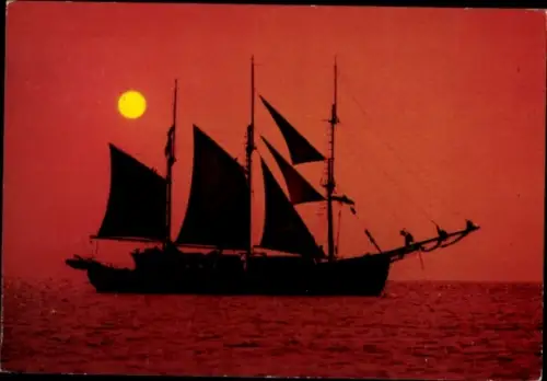 Ak Segelschiff bei Mondlicht, Dreimaster