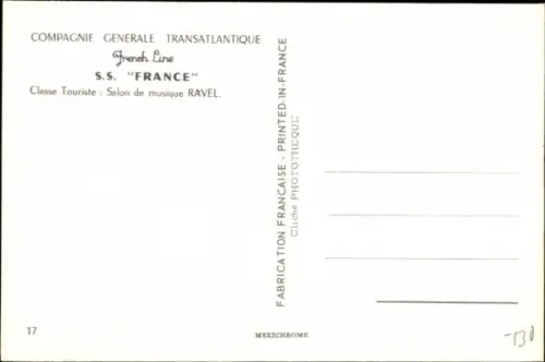 Ak CGT Dampfer SS France, Musiksalon