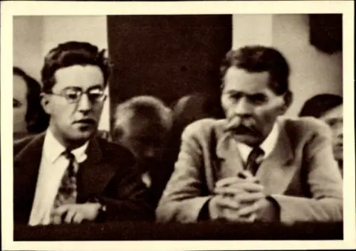 Ak Russischer Schriftsteller Maxim Gorki, M.E. Koltzov, 10. Jubiläum des sowj. Buches in Moskau 1929