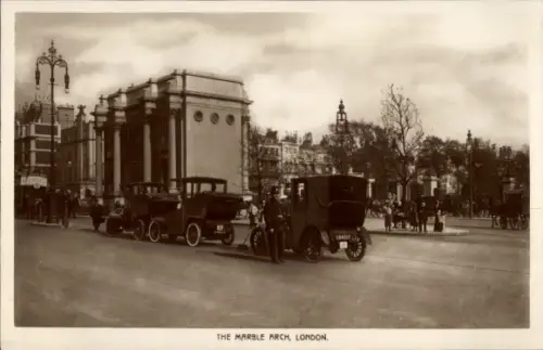 Ak Westminster London City, Marble Arch,   Autos, Menschenmenge, Park