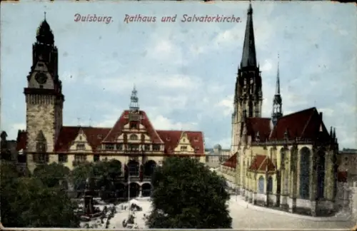 Ak Duisburg im Ruhrgebiet,  Rathaus, Salvatorkirche,  