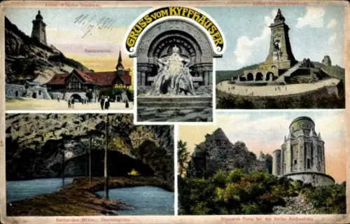 Ak Steinthaleben Kyffhäuserland, Kyffhäuser, Denkmal Kaiser Wilhelm I, Neptungrotte, Barbarossahöhle
