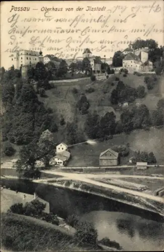 Ak Passau in Niederbayern,  Oberhaus, Flusslandschaft, handschriftlicher Text