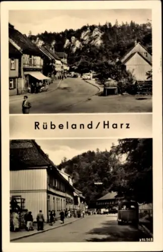 Ak Rübeland Oberharz am Brocken, Rübeland/Harz, Straßenansicht, Menschen, Fahrzeuge, Natur