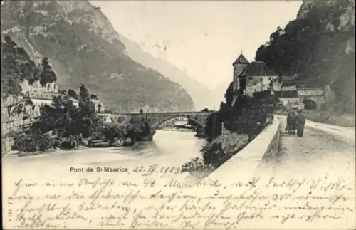 Ak Saint Maurice Kanton Wallis, Brücke