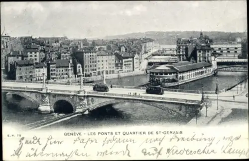 Ak Genf Stadt Schweiz, Stadtansicht von  Brücken, Quartier St-Gervais,  