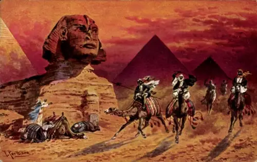 Künstler Ak Perlberg, F., Gizeh Ägypten, Samum beim großen Sphinx