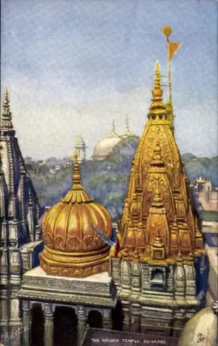 Ak Varanasi Benares Indien, Goldene Kuppeln, Tempel,  goldene Platten, religiöse Stätte