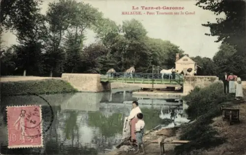 Ak Malause Tarn-et-Garonne, Pont Tournant sur le Canal
