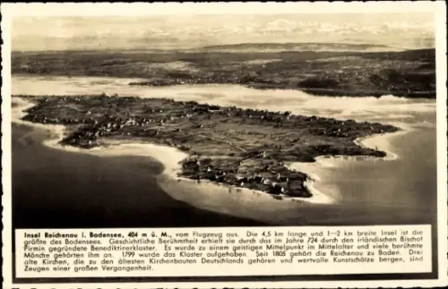 Ak Insel Reichenau Bodensee, Totalansicht, Flugzeugaufnahme