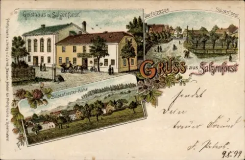 Litho Salzenforst Bautzen in der Oberlausitz, Gasthaus, Salzenforster Höhe, Dorfstraße