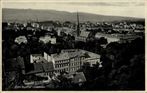 Ak Teplice Šanov Teplitz Schönau Region Aussig, Panorama mit Kirche