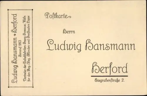 Ak Köln am Rhein, Ludwig Hansmann, Herford, Vertreter der Tabakfabriken Franz Foveaux