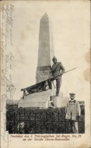 Ak Denkmal des 4. Thüringischen Inf.-Regts. No. 72 an der Straße Gorze-Rezonville