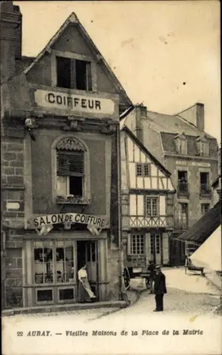 Ak Auray Morbihan, Coiffeur, Salon de Coiffure, alte Häuser, Platz der Mairie