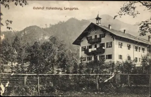 Ak Hohenburg Lenggries in Oberbayern, Schloss Hohenburg, Gutshof Hohenburg,  Gebäude mit Balkon, 