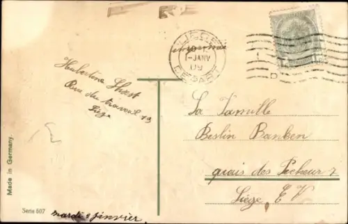 Präge Litho Glückwunsch Neujahr, Mädchen mit Münzen, Hufeisen, Veilchen