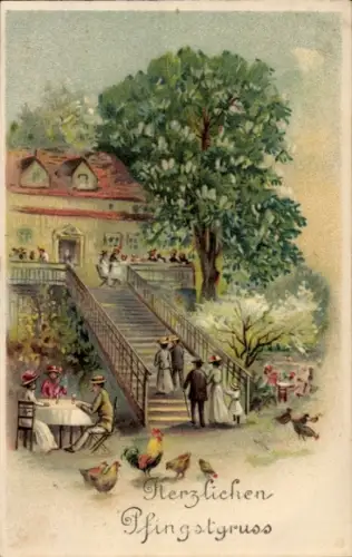 Litho Glückwunsch, Pfingsten, Stettin