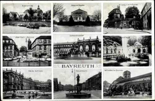 Ak Bayreuth in Oberfranken, Verschiedene Ansichten, Wagnertheater, Eremitage, Hauptmark