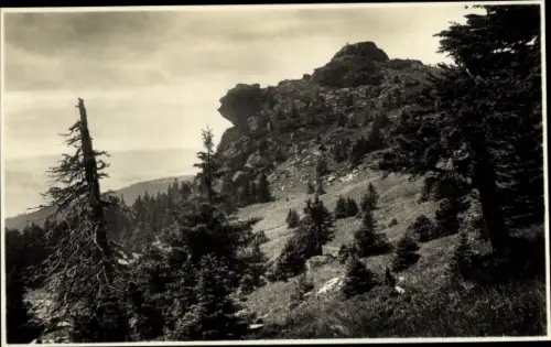 Ak Bayerisch Eisenstein in Niederbayern, Richard Wagnerkopf Felsgebirge am Arbergipfel