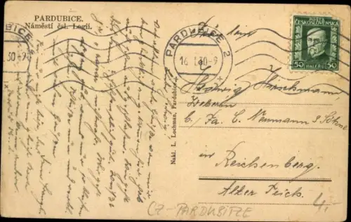 Ak Pardubice Pardubitz Stadt, Namesti csl. Legii, Platz, Gebäude
