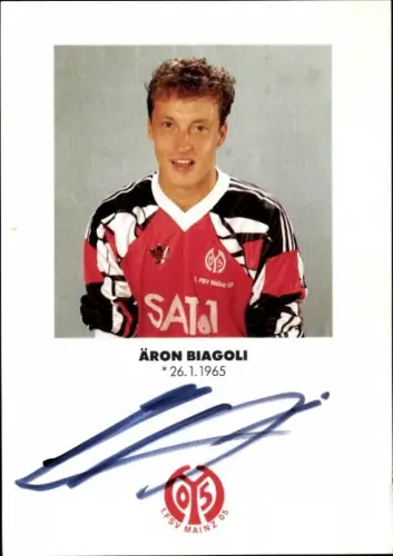Autogrammkarte Fußballer Äron Biagoli, 1. FSV Mainz 05, Autogramm