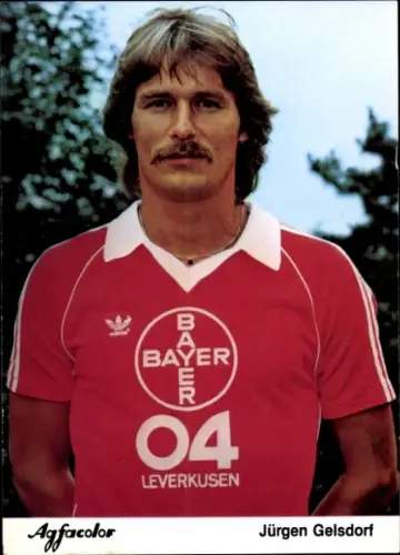 Autogrammkarte Fußballer Jürgen Gelsdorf, Bayer 04 Leverkusen