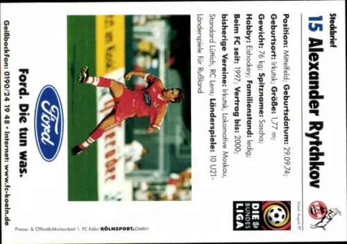 Autogrammkarte Fußballer Alexander Rytchkov, 1. FC Köln