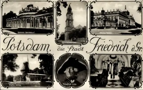 Ak Potsdam in Brandenburg, Schloss Sanssouci, Garnisonkirche, König Friedrich II. von Preußen