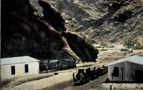 Ak Namibia Deutsch Südwestafrika, Eisenbahn Swakopmund Windhuk durch das Khangebirge