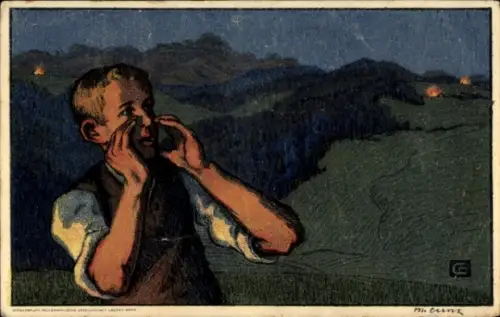 Ganzsachen Künstler Ak Schweiz, Bundesfeier 1925, rufender Junge