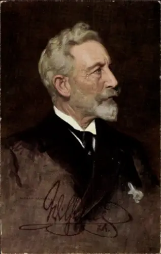 Künstler Ak Schwarz, Alfred, Kaiser Wilhelm II., Portrait im Exil in Doorn, Stempel-Autograph