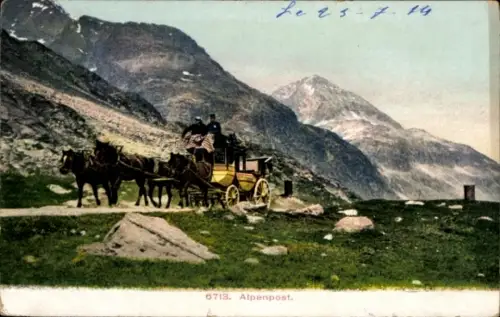 Ak Alpenpost, Postkutsche, Gebirge