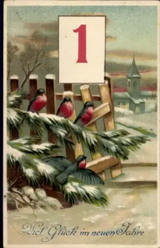 Ak Glückwunsch Neujahr, Dorfidyll, Vögel