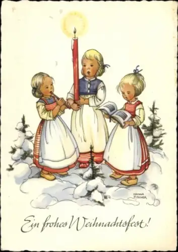 Künstler Ak Fischer, H., Glückwunsch Weihnachten, Singende Kinder