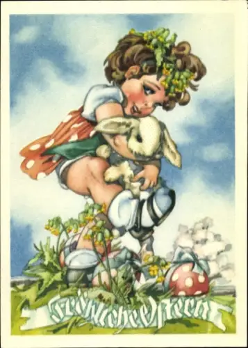Ak Glückwunsch Ostern, Junge, Osterhase