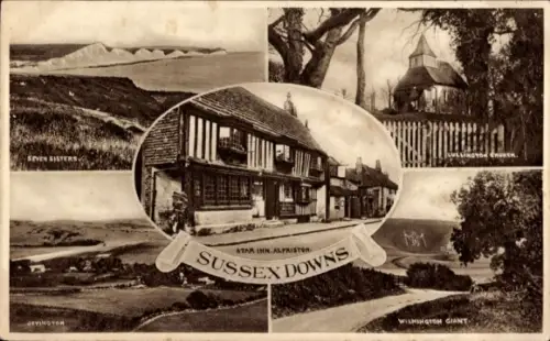 Ak Alfriston East Sussex England, Seven Sisters, Star Inn Alfriston,  Lullington Church, Wilmingt