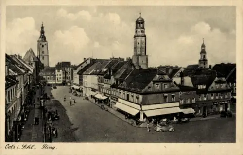 Ak Oleśnica Oels Schlesien, Stadtansicht mit Straßen, Gebäuden, Türmen, Oels i. Schl., Ring