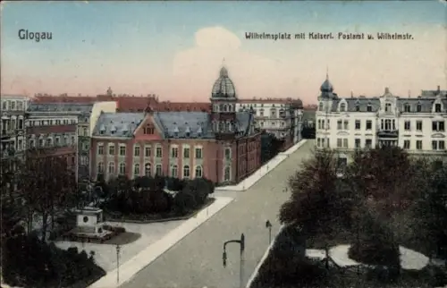 Ak Głogów Glogau Schlesien,  Wilhelmsplatz, Kaiserliches Postamt, Wilhelmstraße