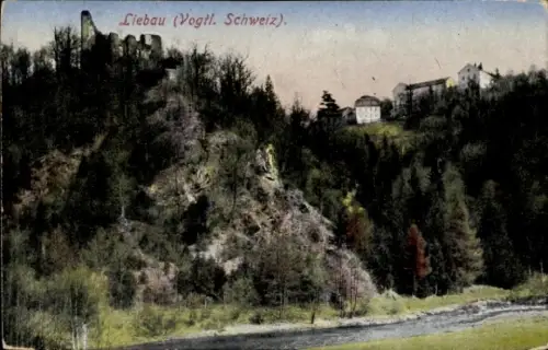 Ak Liebau Pöhl Vogtland, Teilansicht der Ruine