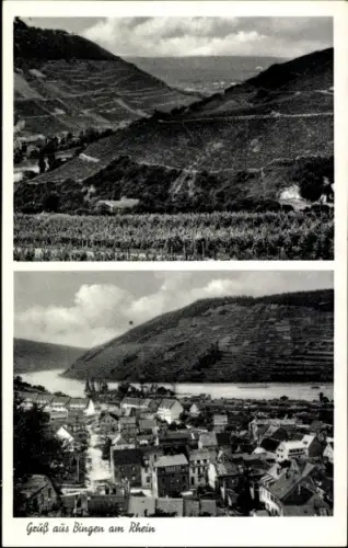 Ak Bingen am Rhein, Schwarz-Weiß-Bilder, Weinberge, Rhein, Stadtansicht, Bingen am Rhein