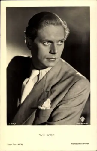 Ak Schauspieler Willy Witte, Portrait im Anzug, Autogramm