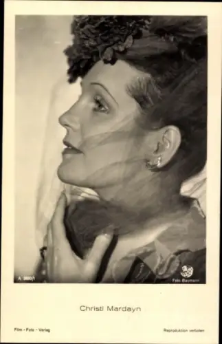 Ak Schauspielerin Christl Mardayn, Portrait im Profil, Schleier