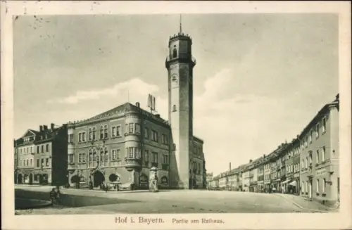 Ak Hof an der Saale Oberfranken Bayern,  Rathaus, Uhrturm,  