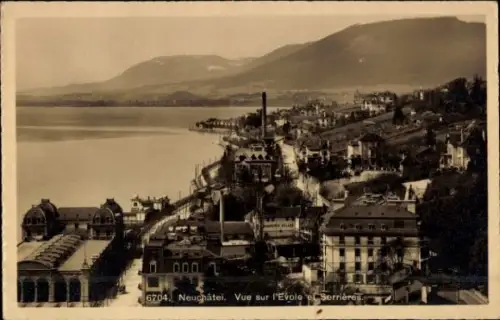 Ak Serrières Neuchâtel Neuenburg Stadt,  Blick auf den Evole und Serrières, See, Berge